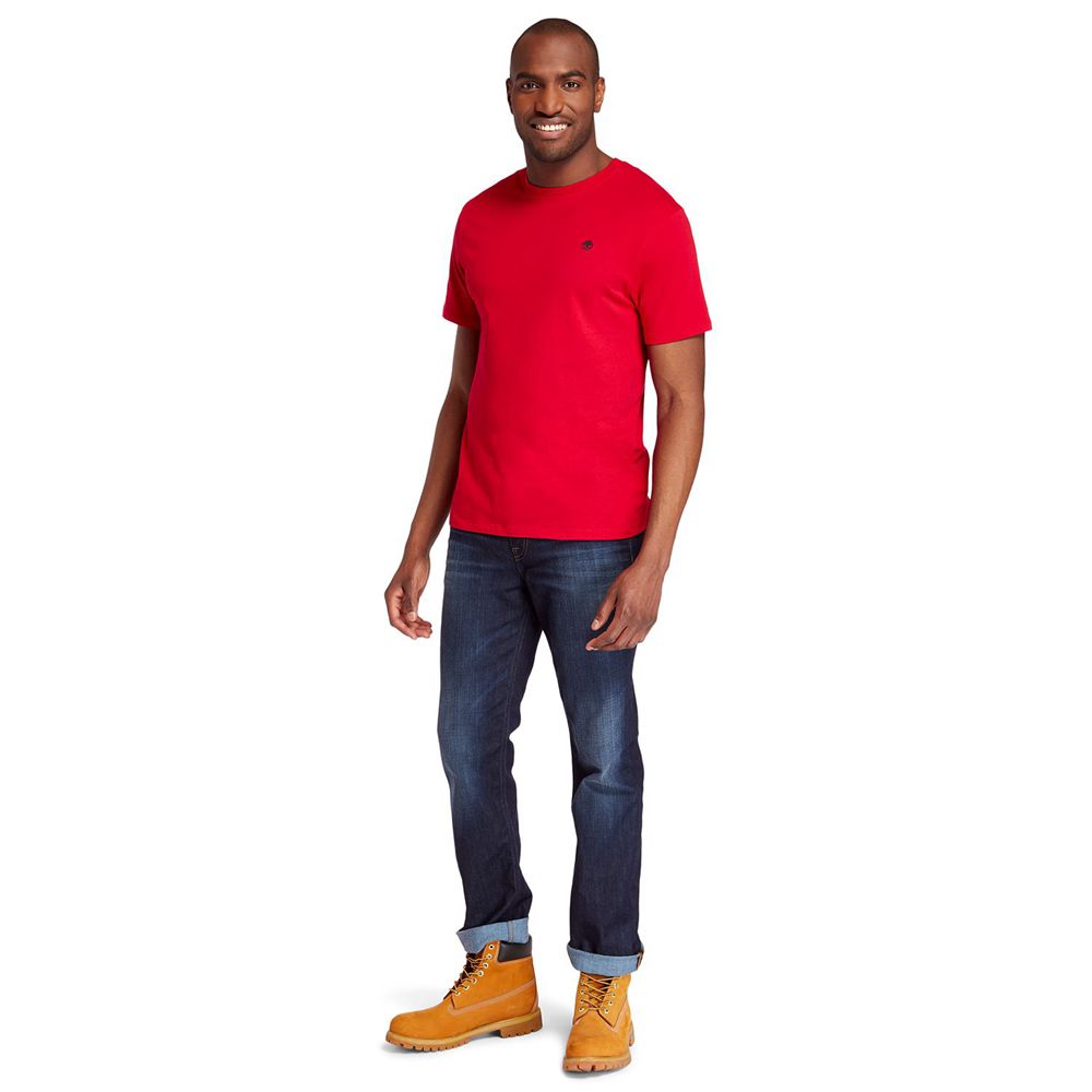 Camisetas Timberland Hombre Embroidered Logo Rojas - Chile OPA-398625
